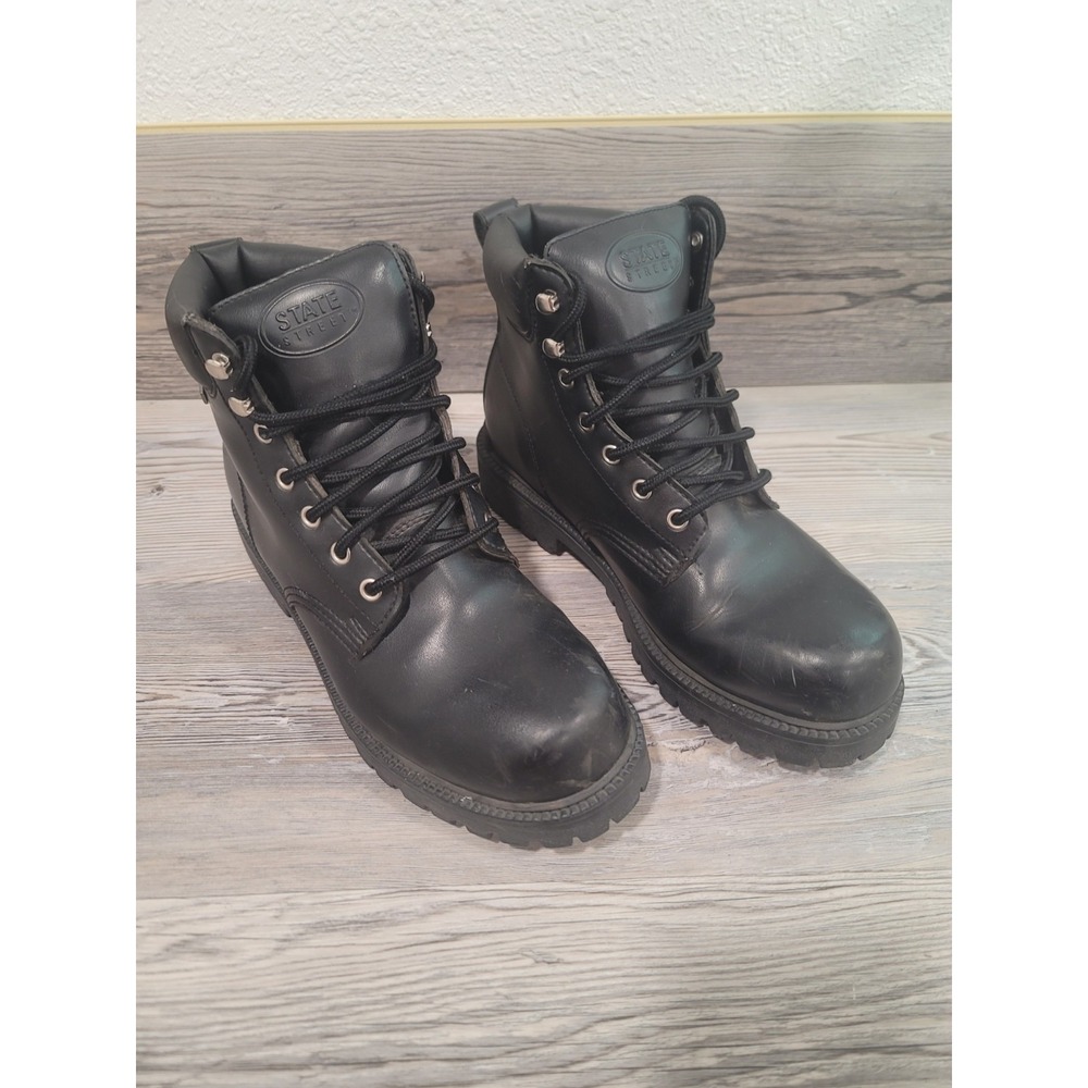 Men's state street work boots leather size 9W Excellent conditon black lace up